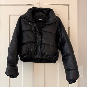 ZARA faux leather puffer size S